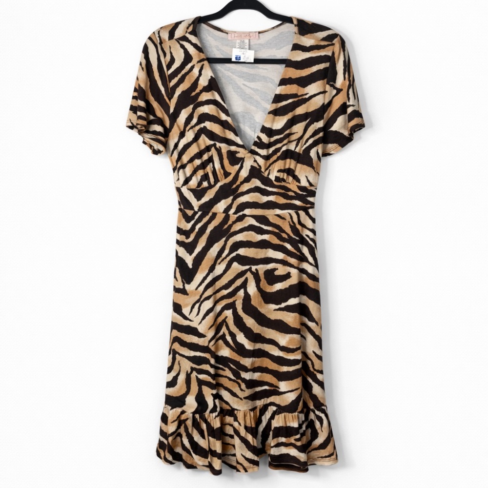 Sweet Adeline Chic Zebra V-Neck Mini Dress Soft Stretchy Sexy Animal Print